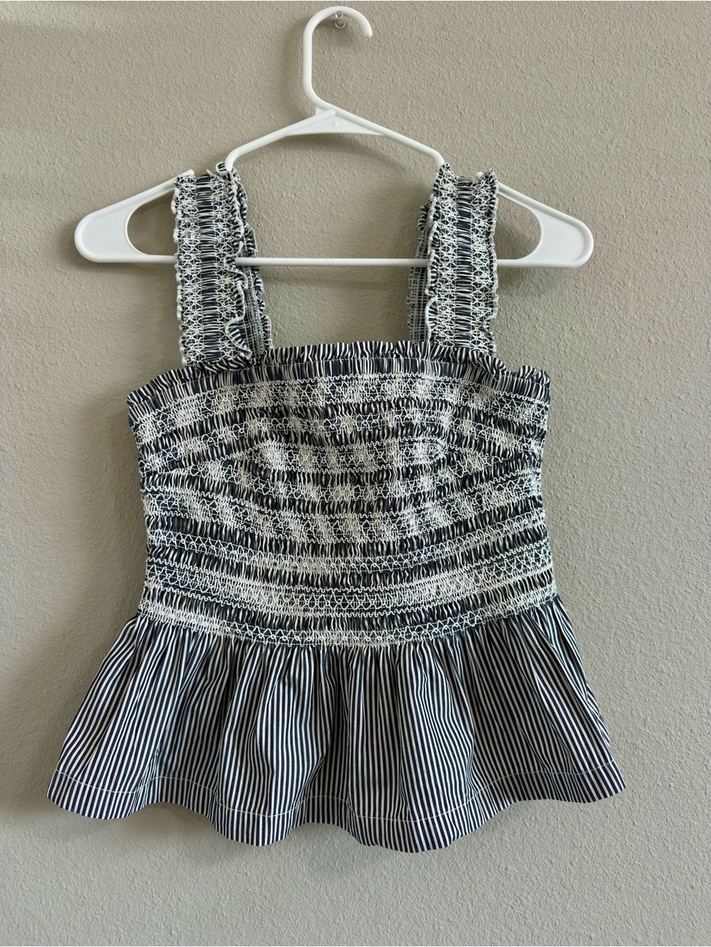 Black & White Striped Smocked Peplum Tank Top